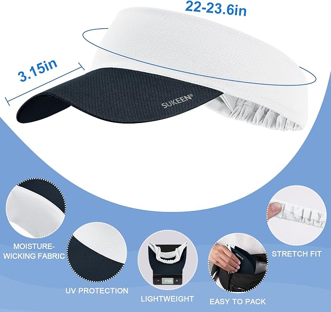 Sukeen Cooling Stretchy Sun Visor for Women Men UV Protection Cooling Hat | Lightweight quick-dry free size vizor with instant cooling, sports visor hat for golf, tennis, cycling, running, pickleball
