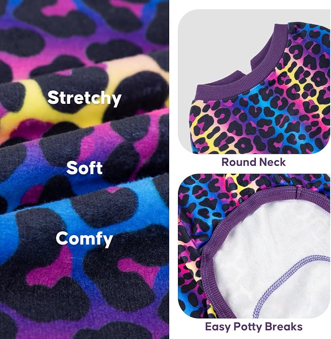 KYEESE Velvet Dog Pajamas for Small Medium Dogs Soft Onesie, Leopard | 4-Way Stretch, Lightweight & Breathable, Reduces Shedding, Gentle on Sensitive Skin, Recovery Support, Easy Potty Breaks