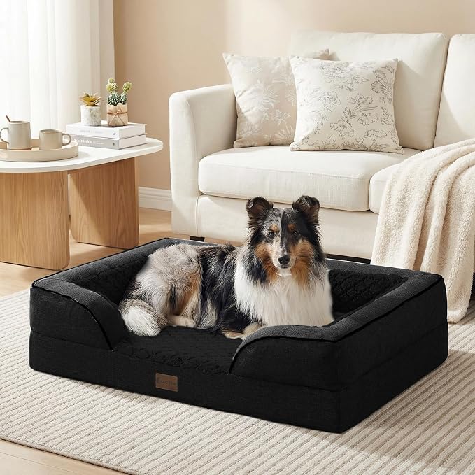 Orthopedic Washable Dog Bed for Extra Large Dogs, 45x35in, Black | Orthopedic Foam Eases Joint Pressure, Bolsters Supports Head And Neck, Washable Pet Beds, Removable Cover, Non-Slip Bottom
