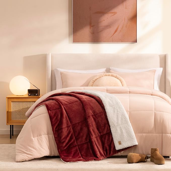 UGG Nita Throw Blanket, Fleece Throw Blanket for Couch or Sofa, Soft Plush Lightweight Warm Bedding, Machine Washable, 50 x 70 inches, Coffeeberry Red