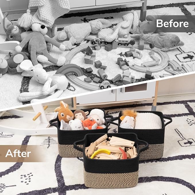 Goodpick Woven Storage Basket for Shelves, 13" x 10" x 9", Black | Stylish Gift Basket for Home Decor, Cotton Rope Baskets for Books, Toys & Towels Storage, Living Room & Bedroom Organization