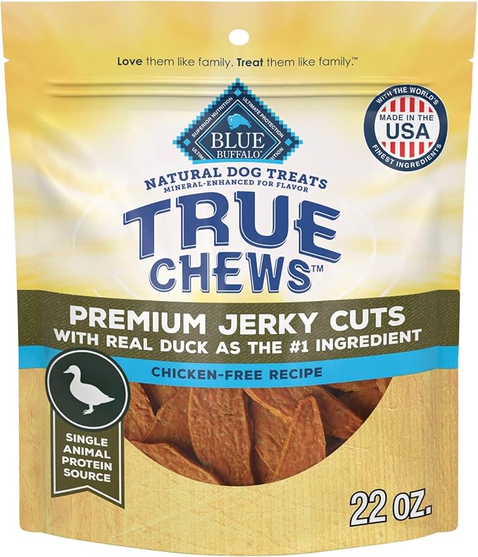 Blue Buffalo True Chews Premium Jerky Cuts Duck Dog Treats, 22 oz | Chicken-Free Recipe, Real Duck First, Made in the USA, No Artificial Preservatives