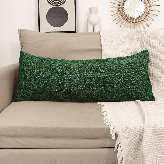 JoraLion 20x54 inch Neutral Boucle Body Pillow Cover, Forest Green Long Pillow Cover Cozy Soft Cushion Case for Couch Sofa Bed Living Room Home Decor, Pack of 1 (Cover Only)