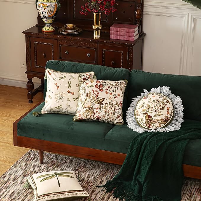 Designer Velvet Throw Pillow Covers,Set of 2,Diameter 16"-Grace D | Pillow Cover,Concealed Zipper Design,Dragonfly Pattern,Sofas,Bedroom,Living Room,Lounge Chairs,All Season Home Decor