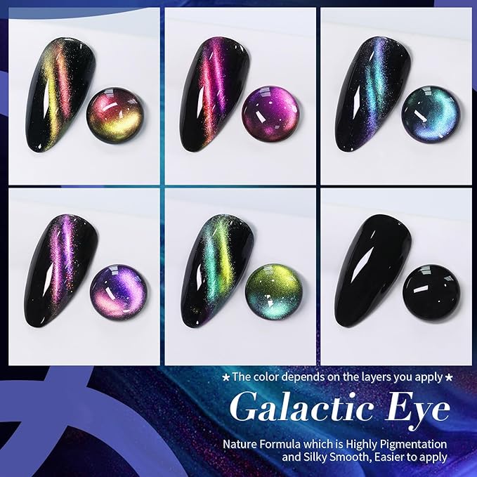 Born Pretty Cat Magnetic Eye Nail Polish Set,5 Colors Quick Dry Holographic Chameleon Cat Magnetic Eye Nail Lacquer Galaxy Effect with Black Nail Polish Magnet Stick,Manicure Home Gift for Women