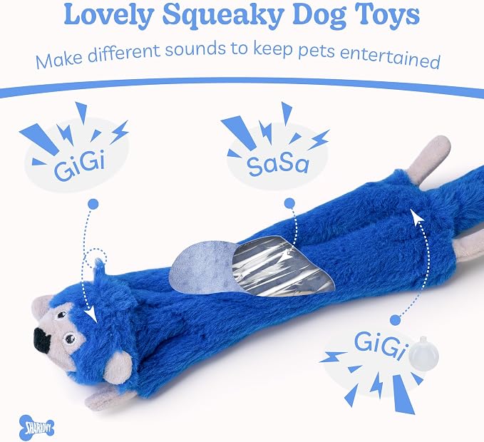 SHARLOVY Dog Squeaky Toys No Stuffing 3 Pack, Plush Crinkle Dog Toys for Large Breed, Durable Doggie Chew Cute Animals Puppy Toy for Teething