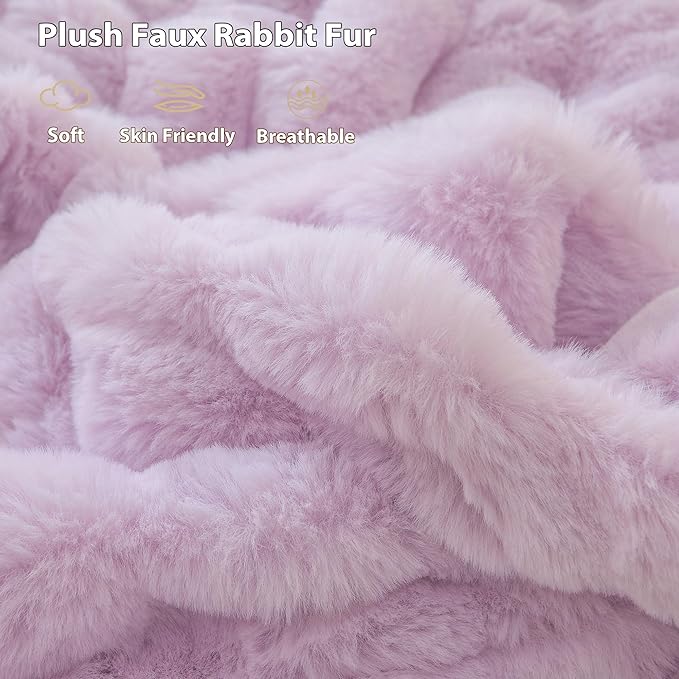 LIFEREVO Luxury Fluffy Faux Rabbit Fur Throw Blanket 50x60, Lavender | Plush Bubble Blanket for Bedroom Living Room Office, Decorative Soft Furry Light Purple Lap Throw for Girls Woments, Washable