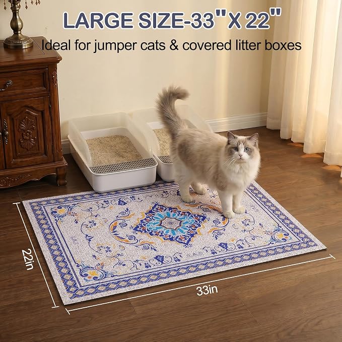 Glittme Cat Litter Mat, 33"x22" Non-Slip Washable Trapping Mat for Cats | Litter Trapping Mat With Thick PVC Coil To Catch Scatter, Soft On Paws And Waterproof Bottom To Protect Floors