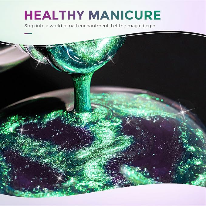Chameleon Nail Polish Quick Dry Polish Air Dry Fast, 15ml/0.5 fl oz Holographic Green Purple Chrome Polish