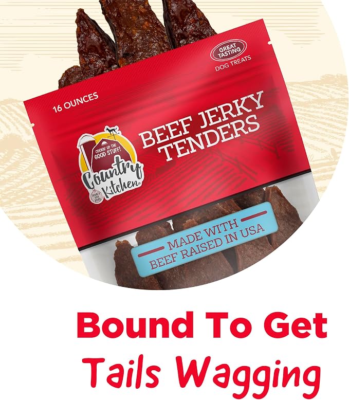 Country Kitchen Beef Jerky Tender Dog Treats, High Protein, 16 oz | Quality Ingredients Made with Real Beef, Low Fat, No Artificial Colors