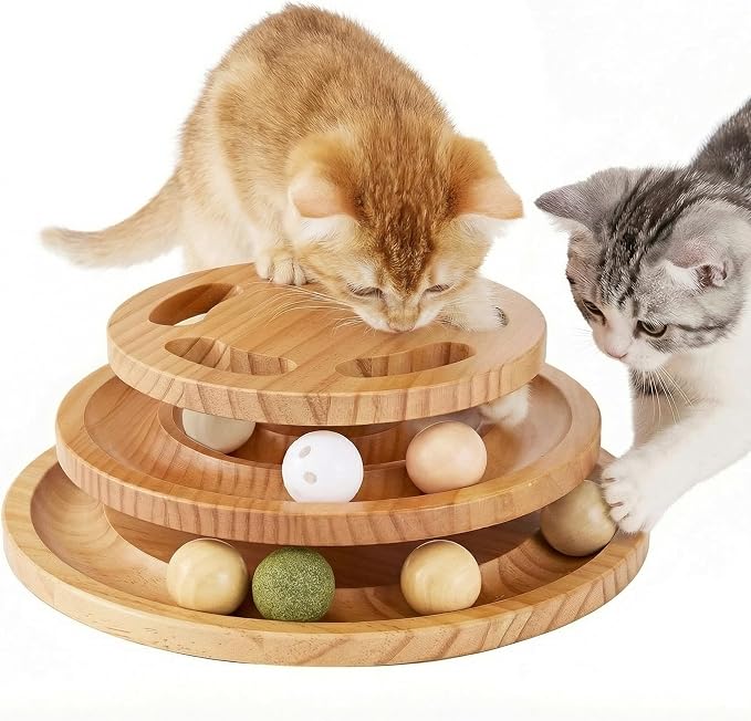 ZOMISIA Cat Ball Track Toy with Puzzle Top, Extra Large Wooden Cat Toys