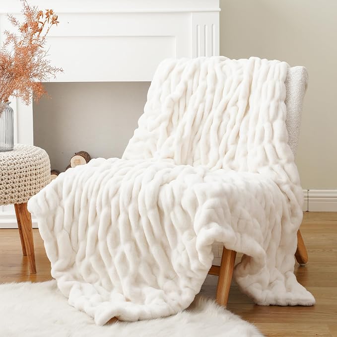 BATTILO Soft Faux Fur Throw Blanket for Couch, Double Side, 60"x80", White | Luxury Minky Couture Blanket, White Throw Blanket, Silky Cozy Soft Thick Faux Fur Blanket For Bed, Sofa Living Room