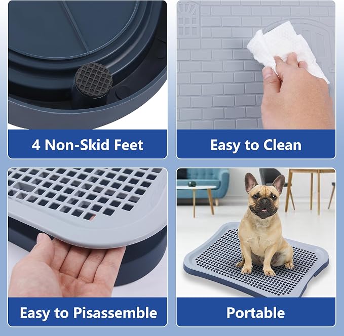 Pee Pad Holder, Indoor Potty Tray for Puppy and Small Size Dog with Pee Wall, Non-Skid Feet, 20x15.4x1.4 inch (Medium)
