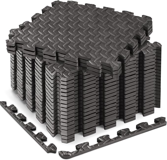 18pcs Puzzle Exercise Mat, 12.6"x12.6"x0.4", 18sqft EVA Interlocking Foam Floor Tiles, Protective, Water-Resistant Flooring for Home Gym & Workout Equipment