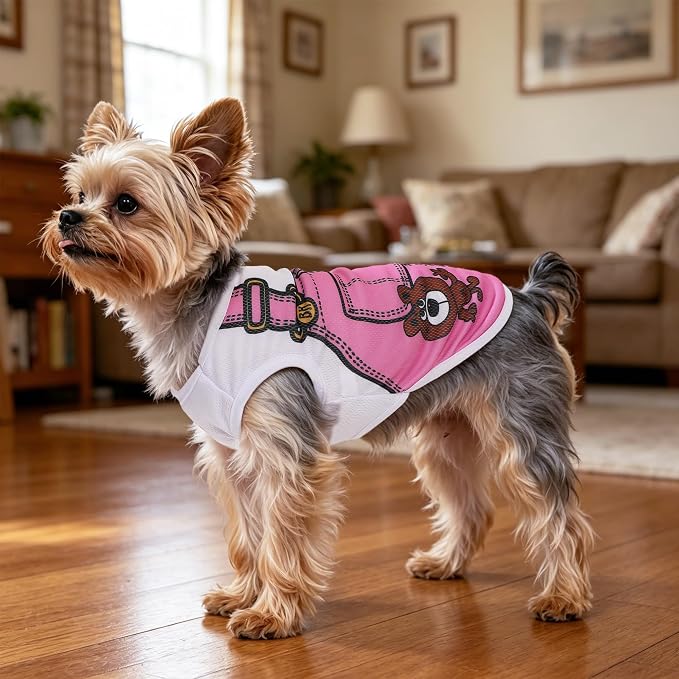 4 Pack Mesh Dog Shirts for Small Dogs: Stretchy Dog Clothes with Cute Patterns, Size XXS-XL Fit for 2-16lb Dogs Pet T-Shirts, Girl & Boy Puppy Clothes for Spring Summer (Pink Set, Large)