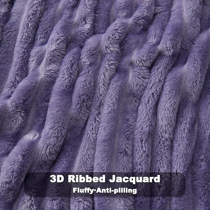 NEWCOSPLAY Fleece Ribbed Cozy Twin Blanket for Couch, Lavender, 60"x80" | Premium Silky Flannel Blanket, Soft Lightweight Fluffy Throw Blanket for Bed Sofa Decor, Gift for All Season Use