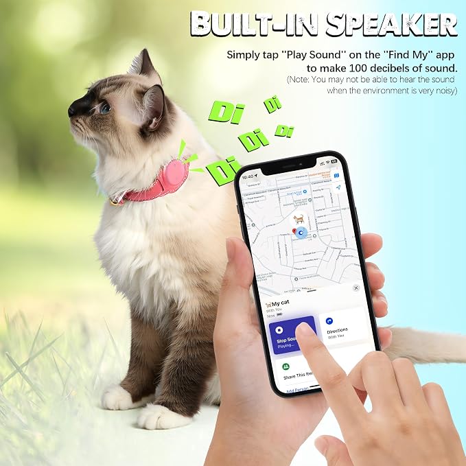 Cat Tracker, GPS Pet Tracker for Cats (Only iOS), Leather Cat Collar with Tracker, Works with Any Collar, No Monthly Fee, Compatible with Apple Find My App not for Android (Pink)