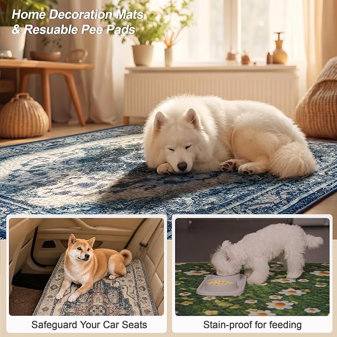 Washable Pee Pads for Dogs, Reusable Puppy Potty Training Pads, Ultra-Absorbent Thick Waterproof Leak-Proof Non-Slip Pads & Mat for Crate, Playpen, Floor, Whelping & Housebreaking , 2 Pack 48"x48"