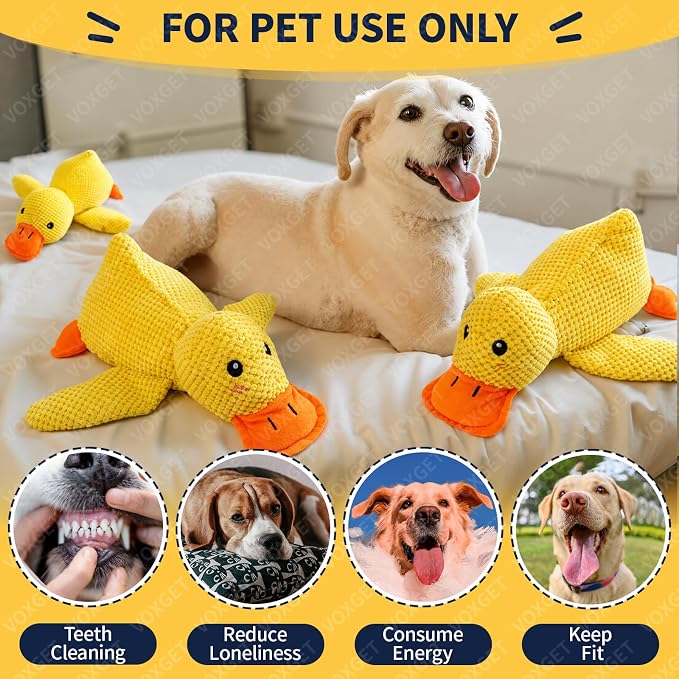 Duck Dog Toy, Plush Calming Companion with Quack, Crinkle & Squeak