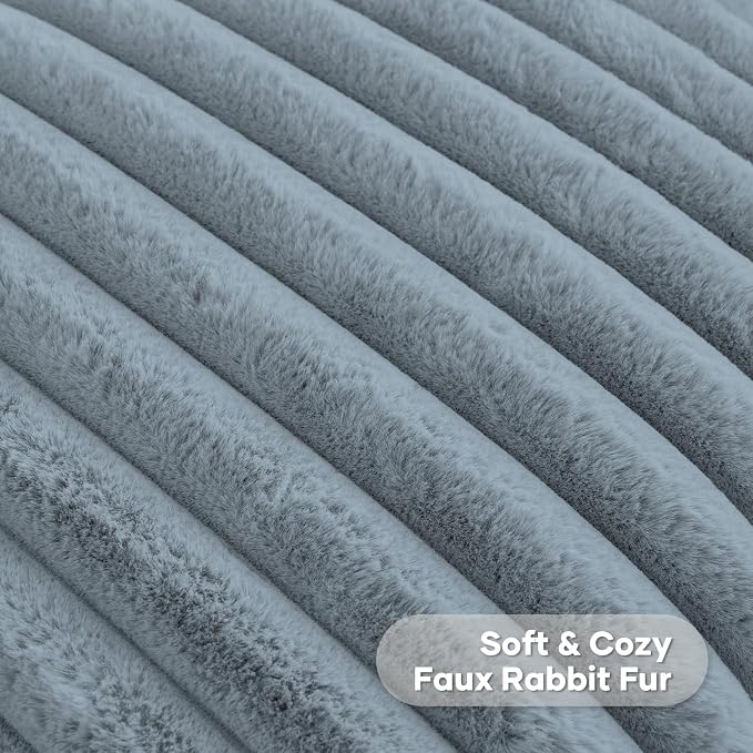 FUTEI Pack of 2 Faux Fur Throw Pillow Covers 12x20 Inch, Dusty Blue | Fluffy Faux Rabbit Fur Front/Premium Velvet Back,Hidden Zipper,Machine Washable,Non-Shedding,Colorfast,Insert Not Included.