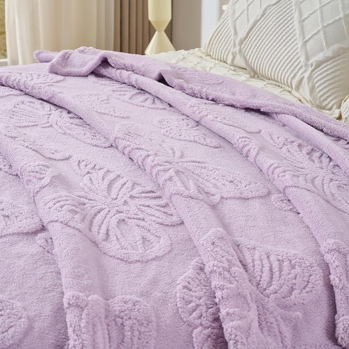 Lavender Butterfly Plush Throw Blanket 50 x 60 Inch, Soft Fuzzy Fleece, Cozy Decorative Blanket for Couch, Sofa, Bed and Bedroom
