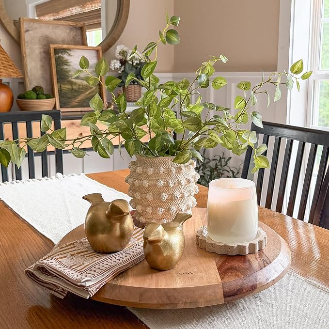 DN DECONATION Beige Flower Vase, 6.3" Farmhouse Boho Vase for Home Decor | Textured Rustic Small Vase, Cement Decorative Flower Vases with Rope Knots for Living Room, Table Centerpiece, Shelf, Mantel