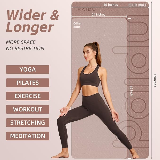PAIDU Large Yoga Mat, 72" x 36" x 2/5"（10MM） Thick Non-Slip Exercise Mat, SGS-Certified POE Material, Ideal for Home Gym, Yoga, Pilates, Fitness Workouts & Floor Mat