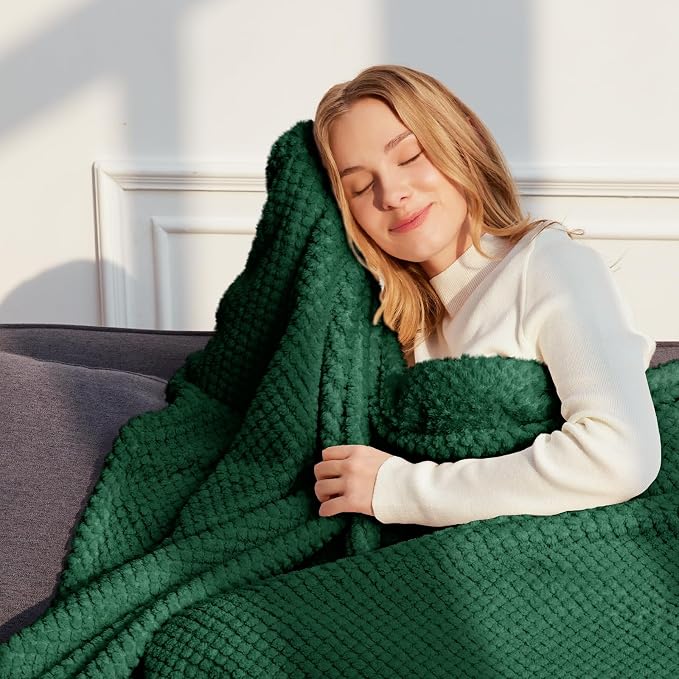 Whale Flotilla Extra Large Soft Fleece Throw Blanket for Couch | 50x70 Inch, Emerald Green, Suitable for Sofa Chair Bed, Fluffy Fuzzy Jacquard Blankets for All Season, Lightweight and Cozy