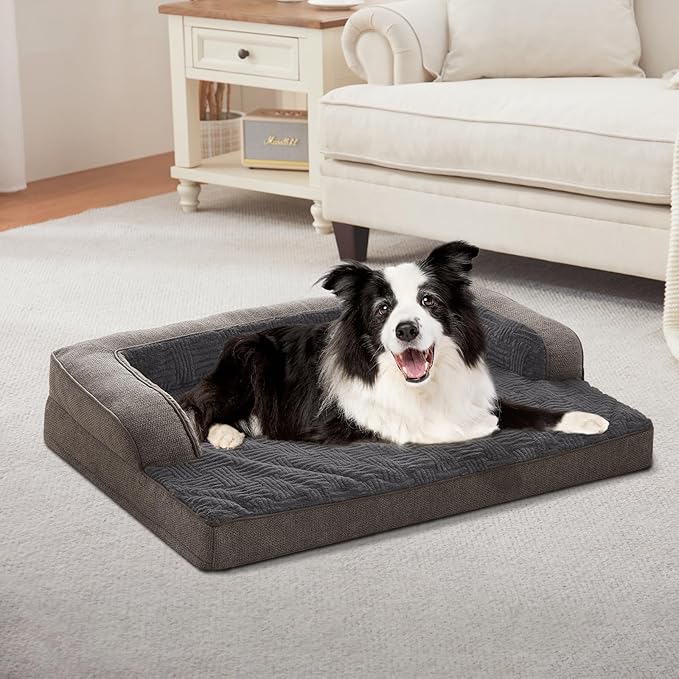 WINDRACING Orthopedic Dog Beds Large Sized Dog, Waterproof Memory Foam Pet Bed with Sides, Non-Slip Bottom Large Pet Bed with Washable Removable Cover, Gray