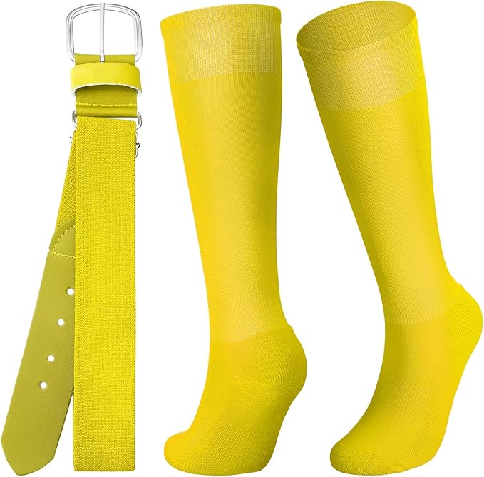 Zhanmai Baseball Belt and Socks Combo Adjustable Softball Socks and Elastic Waist Belt for Youth Boys Girls, Adult