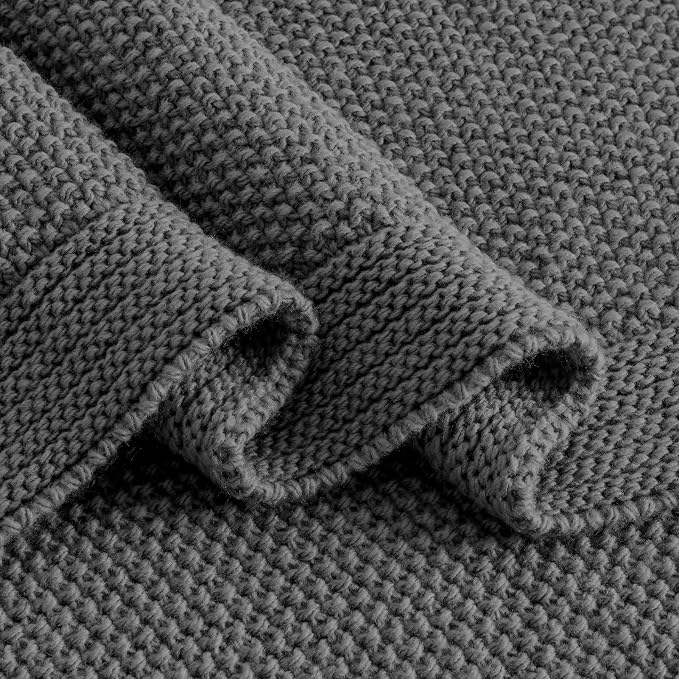 CozeCube Charcoal Grey Seed Stitch Throw Blanket 60"x80", Farmhouse Decor | Blanket for Couch, Soft Cozy Cable Knit Throw for Bed Sofa Living Room, Lightweight Warm Decorative Christmas Blanket