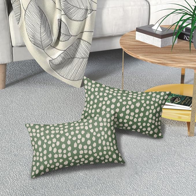Sage Green Cream Dots Lumbar Pillow Covers 12x20 Set of 2 Boho Design Polka Dot Print Throw Pillows Modern Outdoor Decorative Pillowcase Rectangle Linen Cushion Cases Decor for Sofa Couch Bed