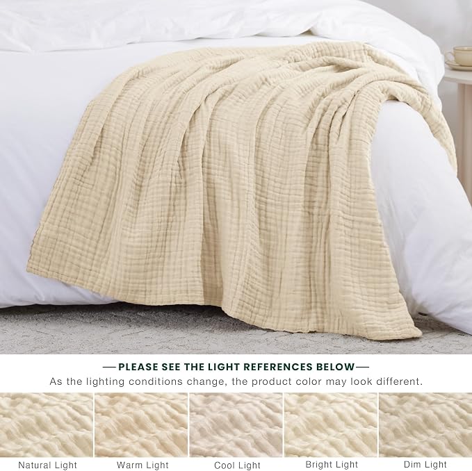 Love's cabin 100% Cotton Muslin Blanket, 6 Layer Lightweight Breathable Gauze Throw Blanket 50 x 60 Inches, Soft All Season Blanket for Couch, Bed, Sofa, Beige