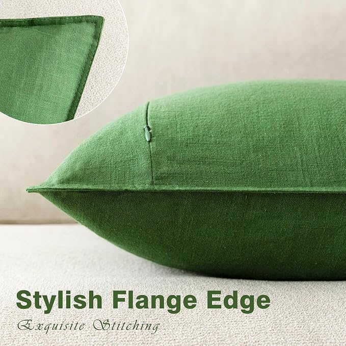 Foindtower Pack of 2, Decorative Linen Solid Throw Pillow Covers Soft Accent Euro Cushion Case Boho Farmhouse Pillowcase for Chair Couch Sofa Bedroom Living Room Home Decor 22 x 22 Inch Forest Green