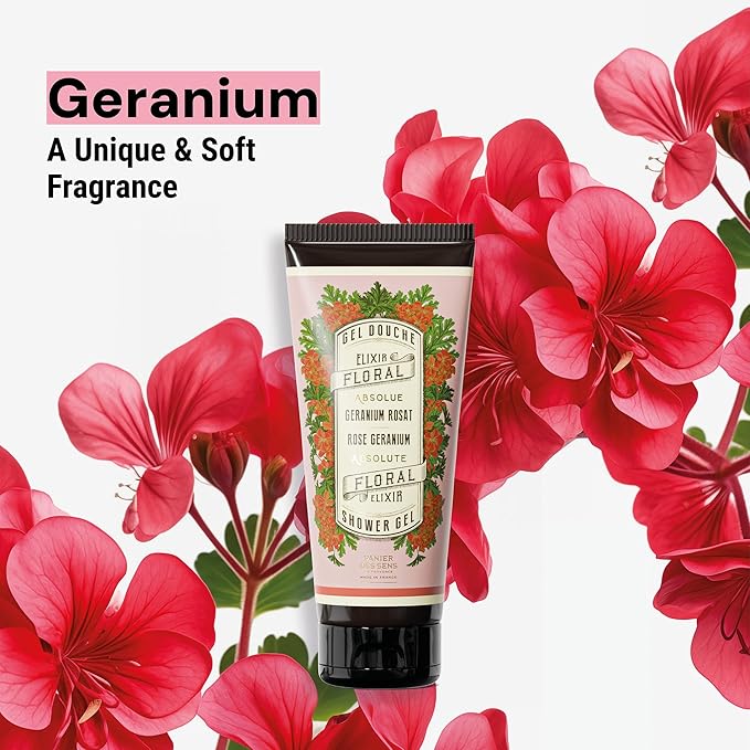 Panier des Sens - Geranium Moisturizing Body Wash for Women & Men - Gentle Shower Gel with 96% Natural Ingredients for Normal & Sensitive Skin - Body Care Made in France, SLS Free, Vegan - 6.8 Fl Oz