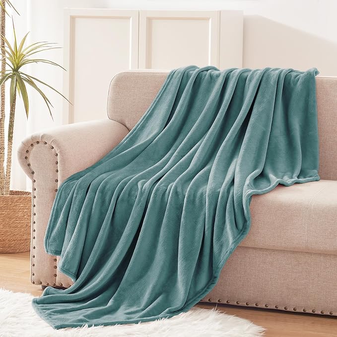 Exclusivo Mezcla Soft Large Fleece Throw Blanket for Couch, Celadon | 50x70 Inches, Double-Sided Brushed Flannel, Lightweight Plush Cozy Blanket for Home Decor, All Season, Machine Washable
