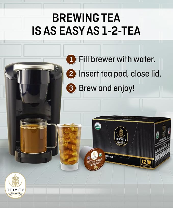 Organic Yerba Roasted Mate Tea Pods for Keurig by Teavity (24 Tea Pods)