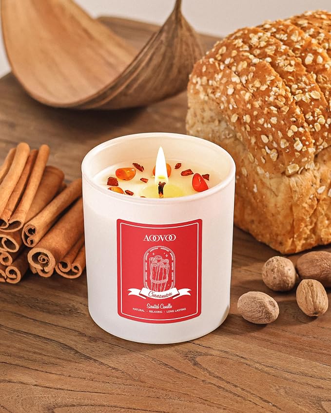 AOOVOO Apple Cinnamon Scented Candles for Women - Aromatherapy Candle with Crystals Inside, 10oz Soy Candles for Home Scented, Birthday Gifts Christmas Candle for Mom Women