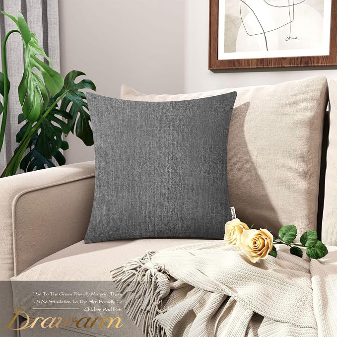 BRAWARM Throw Pillow Covers 18x18 Inches - Gray Chenille Pillow Covers Pack of 2, Solid Dyed Soft Chenille Pillow Cases for Couch Sofa Bed Home Decoration