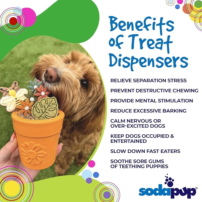 SodaPup Flower Pot – Durable Dog Treat Dispenser & Chew Toy Made in USA from Non-Toxic, Pet Safe, Food Safe Rubber Material for Mental Stimulation, Problem Chewing, Calming Nerves, & More