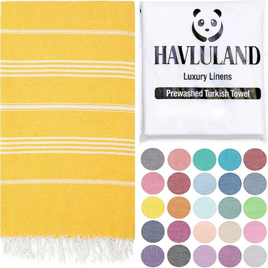 HAVLULAND Turkish Beach Towels, Oversized 40"x72" Turkish Bath Towel, Highly Absorbent Quick Dry Sand Free Beach Towels for Beach Pool Spa Gym Yoga Travel Camping Picnic Blanket - Yellow