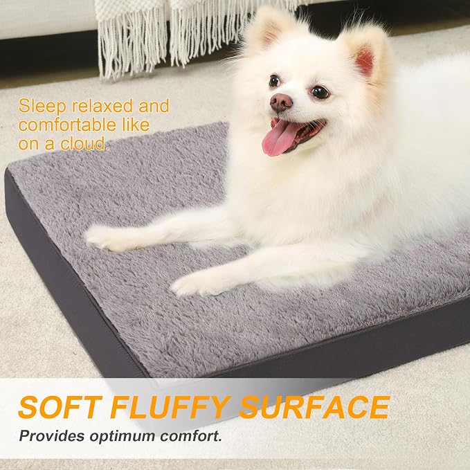 KSIIA Orthopedic Dog Bed for Medium Dogs with Waterproof, Dark Grey, 29x18 | Deluxe Soft Plush Dog Crate Bed, Washable Pet Mat with Removable Cover & Egg Crate Foam for Medium Dogs Sleeping & Relaxing