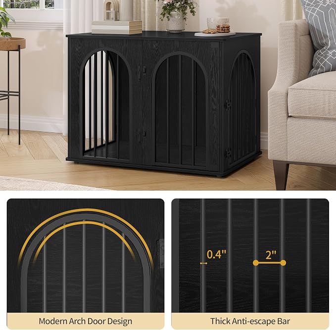 Hzuaneri 31.5'' Dog Crate Furniture,Dog Kennel Indoor for Small/Medium Dogs | Dog Kennel Furniture Wooden Dog Cage Heavy Duty Dog Crate Decorative Pet House End Side Table TV Stand,Black DFC85104B