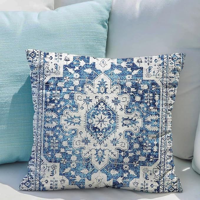 Snycler Boho Throw Pillow Covers 22x22 inch Set of 2 Blue Boho Rug Carpet Double Sided Pattern Cotton Soft Pillow Case Cushion Cover Pillowcase for Couch Sofa Bed Decorative