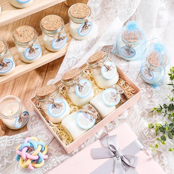 Threlaco 20 Pcs Elephant Baby Shower Favors Party Candle Lavender Scented Glass Mason Jar Wax Candle Bulk for Guests Girl Boy Gender Reveal Party Gifts(Blue)