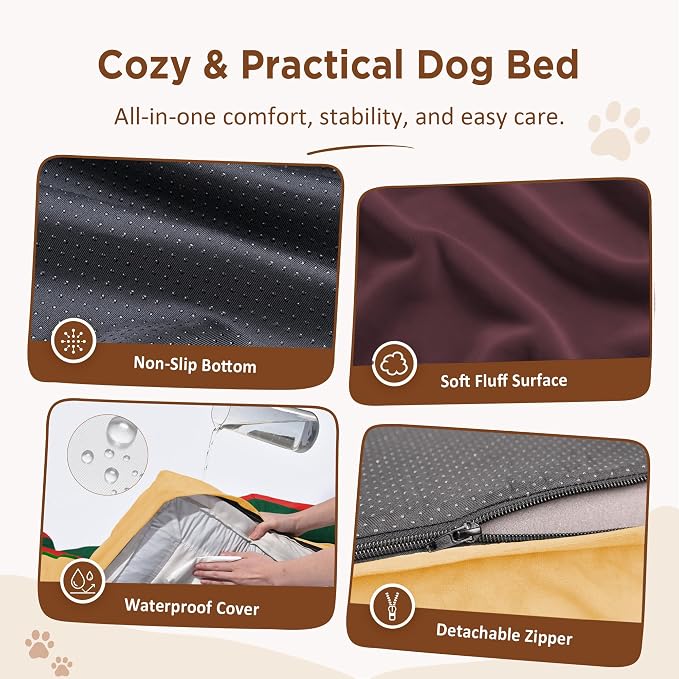 Comfort Expression Orthopedic Dog Beds for Large Sized Dog with Bolster | Waterproof Dog Couch Bed with Washable Cover & Non-Slip Bottom, Supportive Egg Crate Foam Large Pet Bed, 36x27 Inch