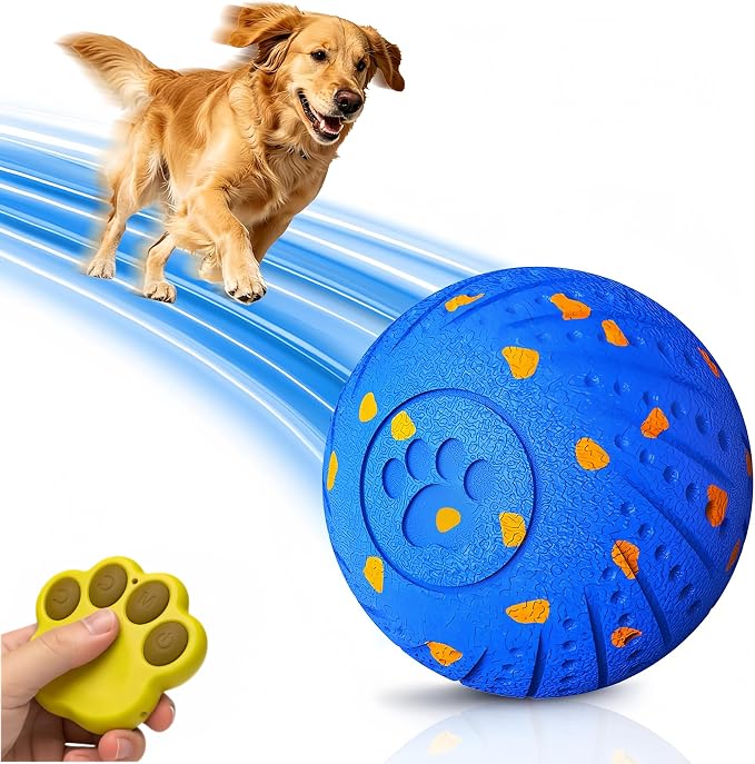 TEYYVN Interactive Dog Toys Dog Ball – 3 Play Modes Smart Moving Bouncing Dogs Ball, E-TPU Smart Dog Ball with Remote Control, Automatic Rolling Dog Toy for Small Medium Dogs to Boredom Relief (Blue)