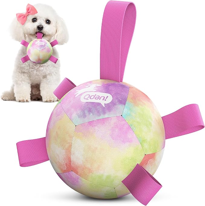 QDAN Dog Soccer Ball with Straps, Small Puppy Durable Dog Toys, 5 Inch