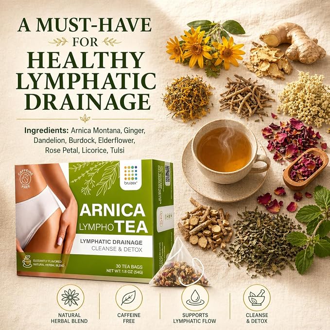 Bruizex Arnica Tea for Bruising and Swelling, Post Surgery Recovery after Liposuction, Tummy Tuck, 360 Lipo, BBL I Blend For Lymphatic Drainage Massage & Fibrosis with Ginger I 30 arnica tea bags