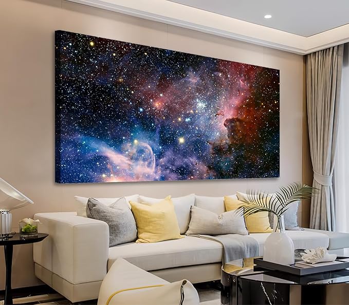 arteWOODS Canvas Wall Art Galaxy Nebula Starry Cosmic Painting Pictures Panoramic Canvas Arotwork Universe Stars Outer Space Wall Art for Home Office Decoration Framed Ready to Hang 29" x 58"